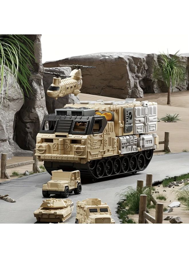 Tank Playset DIY Assembly Vehicle Toys With Missile Launcher Helicopter Figures - Image 4